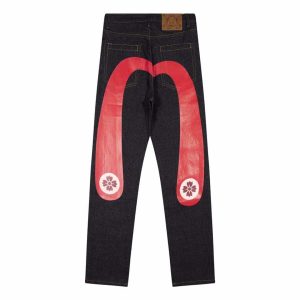 evisu black red logo jeans