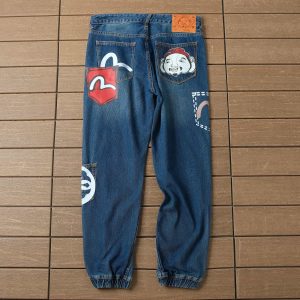 evisu logo blue denim pants