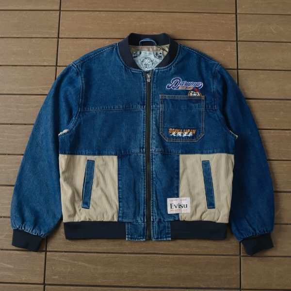 evisu patch blue and off white jacket